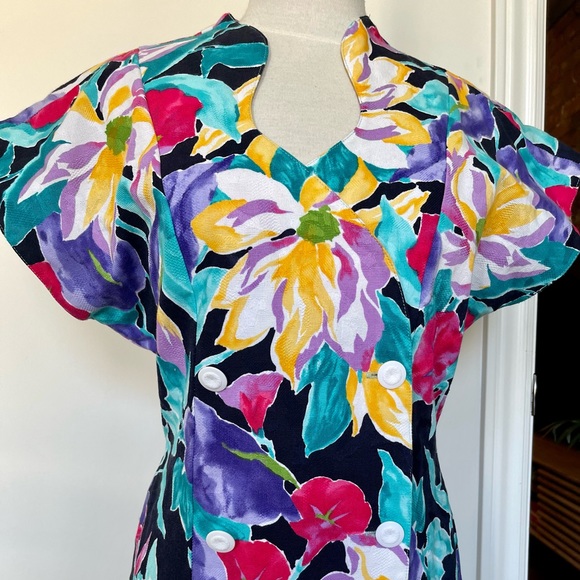 Vintage Floral Linen Cotton Summer Dress - Picture 6 of 6